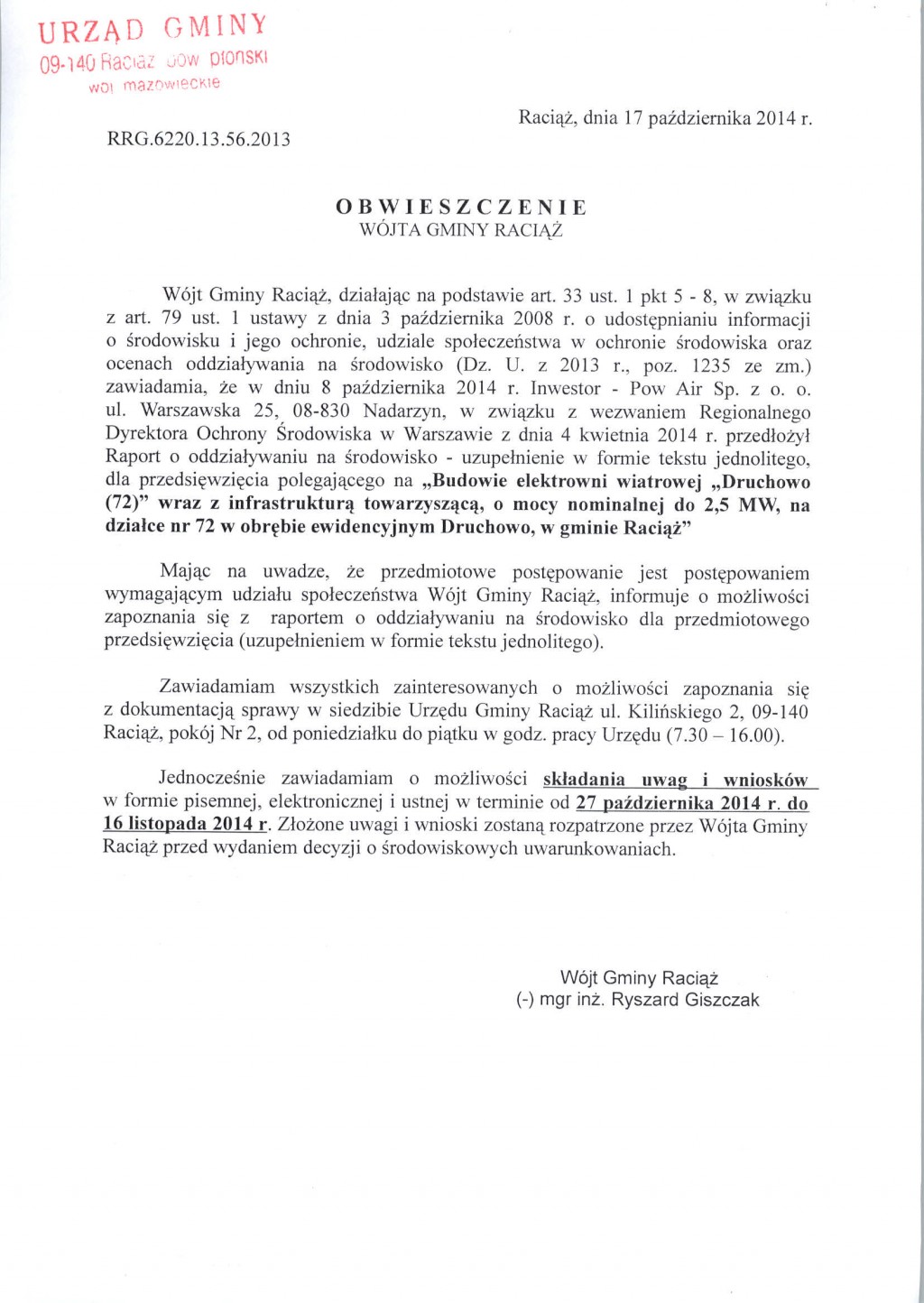 Obwieszczenie Wójta Gminy Raciąż