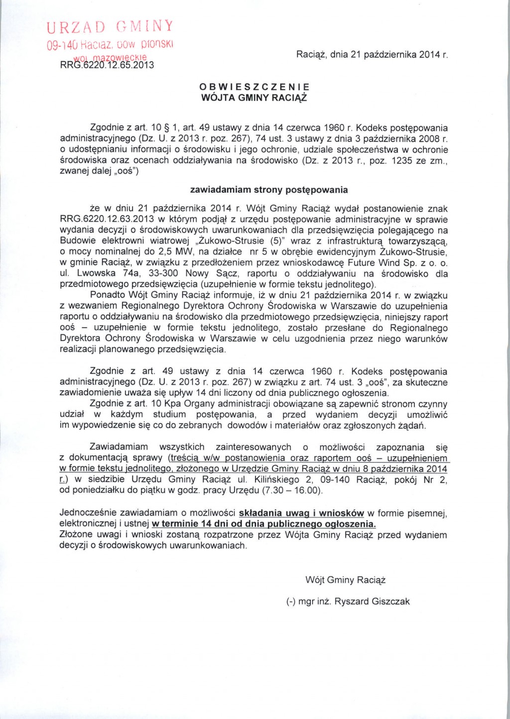 Obwieszczenie Wójta Gminy Raciąż