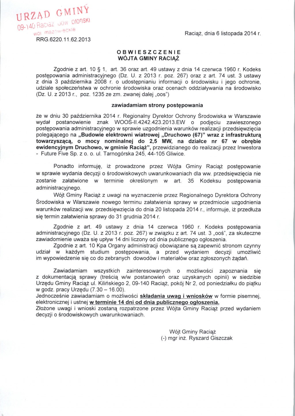 Obwieszczenie Wójta Gminy Raciąż