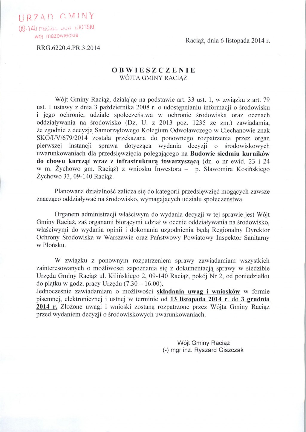 Obwieszczenie Wójta Gminy Raciąż