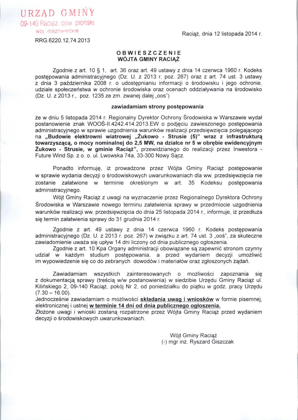 Obwieszczenie Wójta Gminy Raciąż