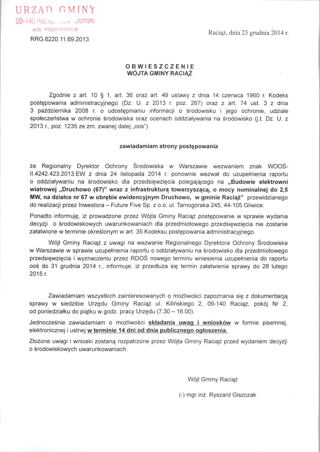 Obwieszczenie Wójta Gminy Raciąż