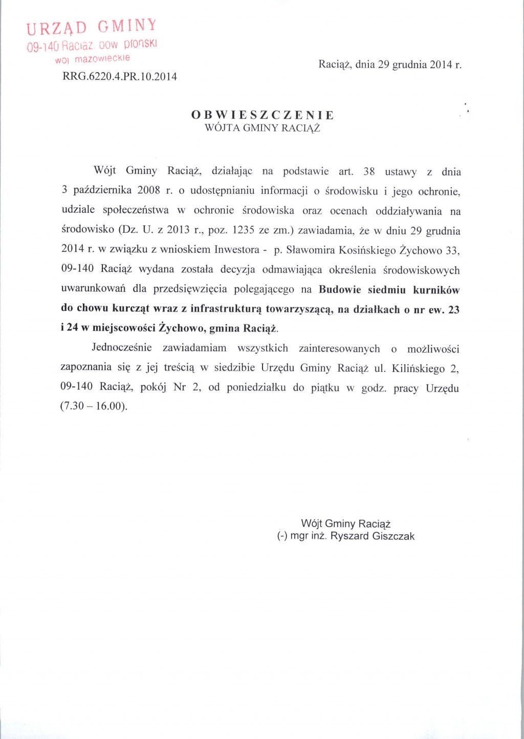 Obwieszczenie Wójta Gminy Raciąż