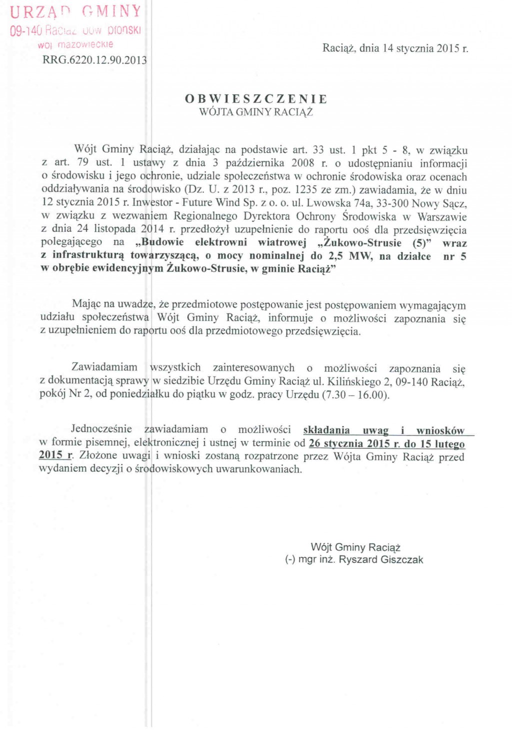 Obwieszczenie Wójta Gminy Raciąż