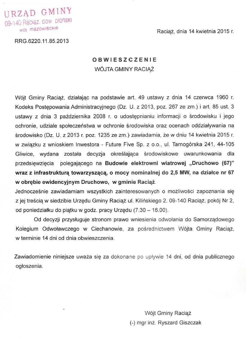Obwieszczenie Wójta Gminy Raciąż