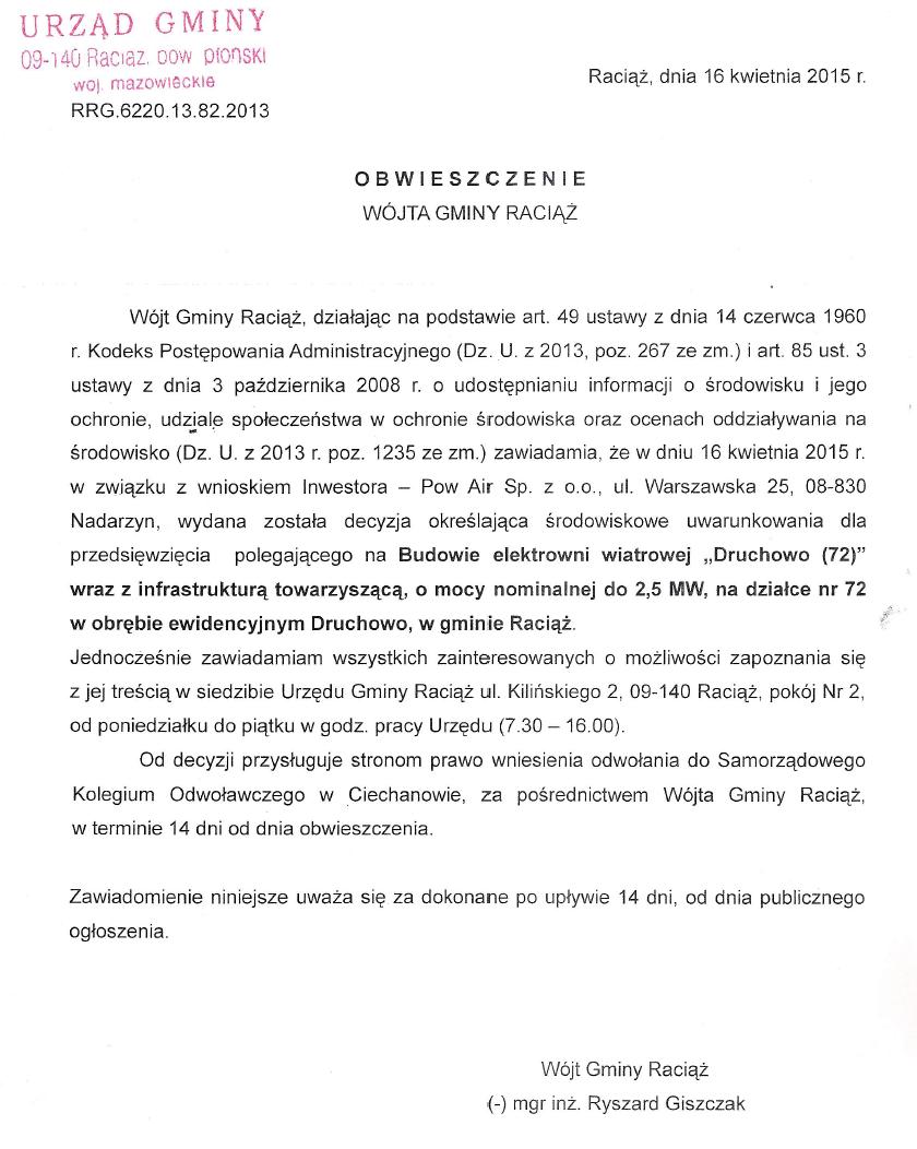 Obwieszczenie Wójta Gminy Raciąż