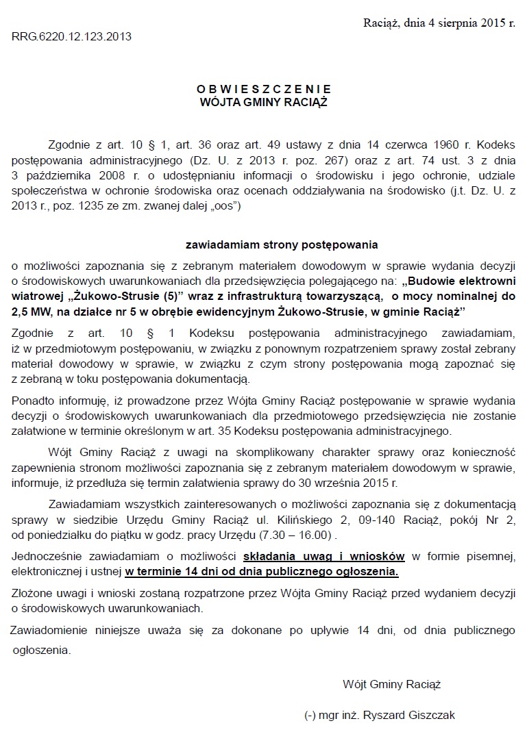 Obwieszczenie Wójta Gminy Raciąż