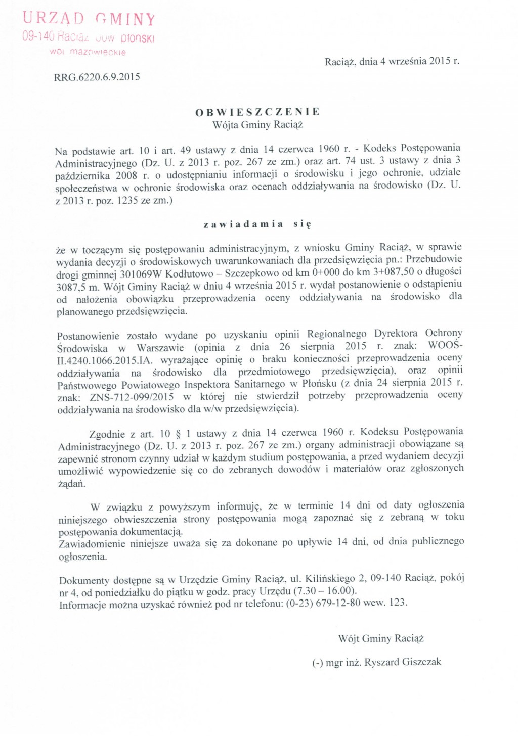 Obwieszczenie Wójta Gminy Raciąż