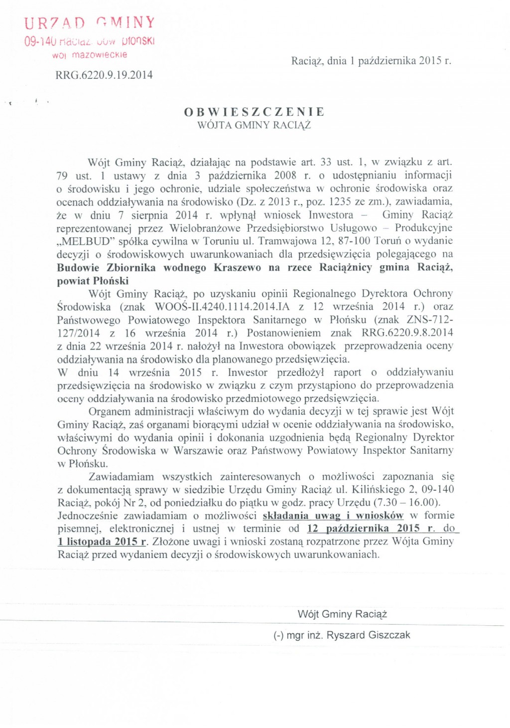 Obwieszczenie Wójta Gminy Raciąż