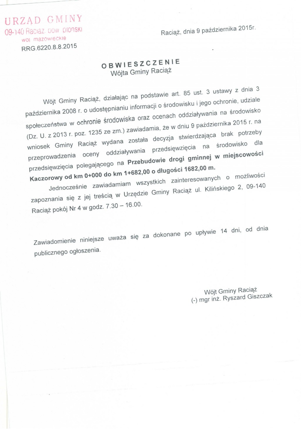 Obwieszczenie Wójta Gminy Raciąż