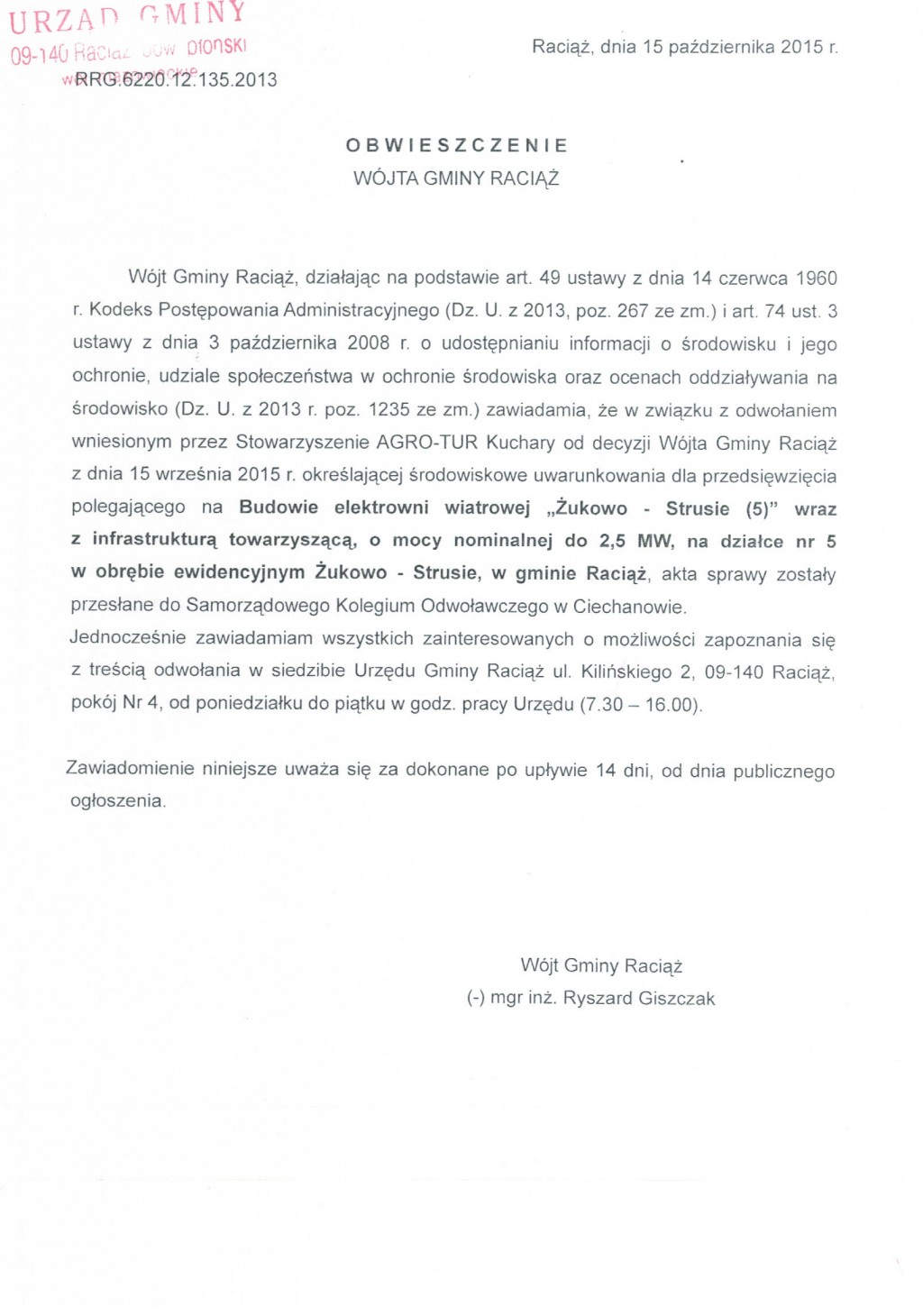 Obwieszczenie Wójta Gminy Raciąż