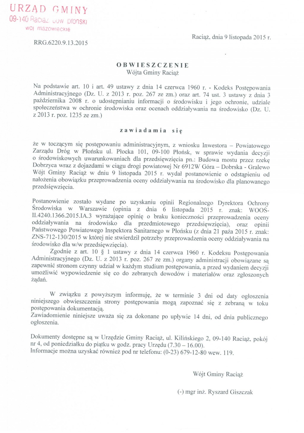 Obwieszczenie Wójta Gminy Raciąż