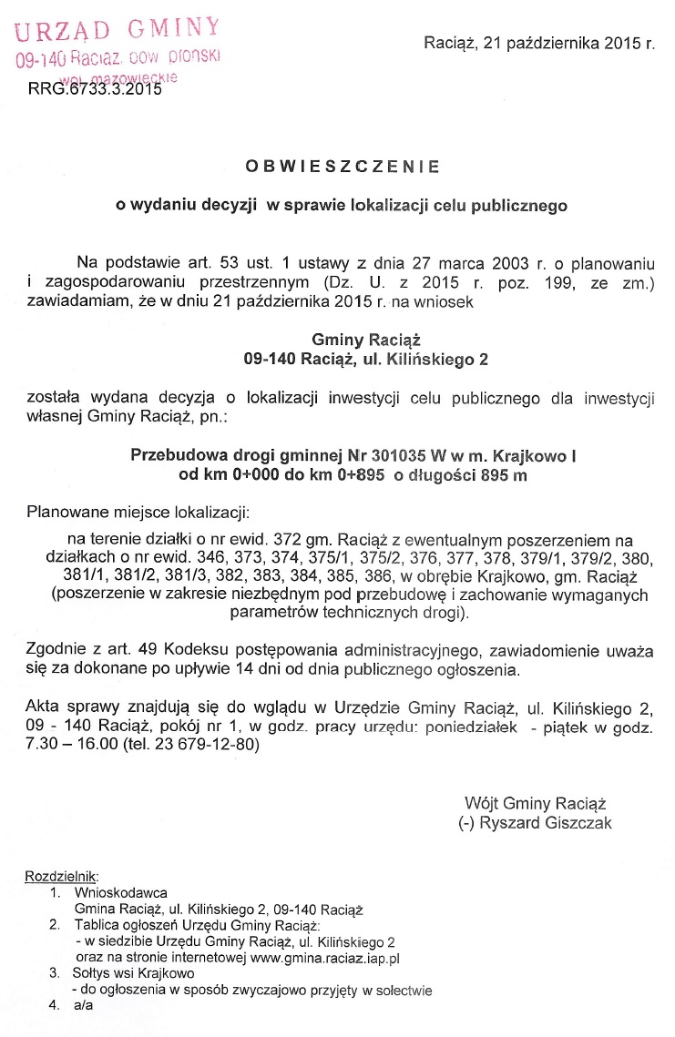 Obwieszczenie lokalizacja celu publicznego