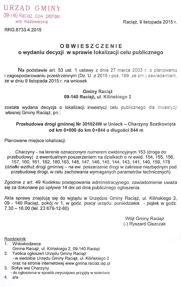 Obwieszczenie lokalizacja celu publicznego