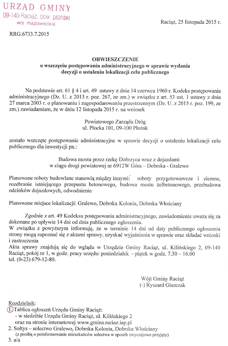 Obwieszczenie lokalizacja celu publicznego