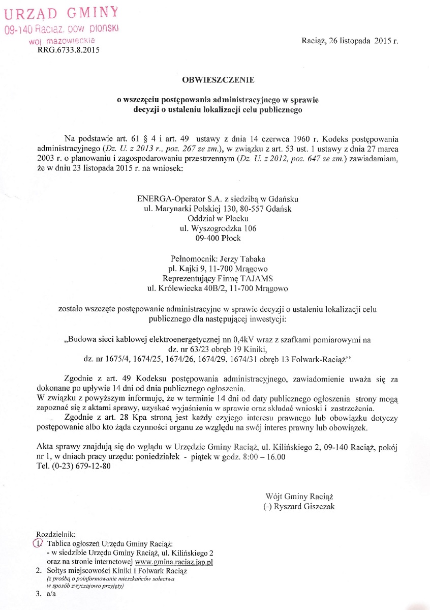 Obwieszczenie lokalizacja celu publicznego