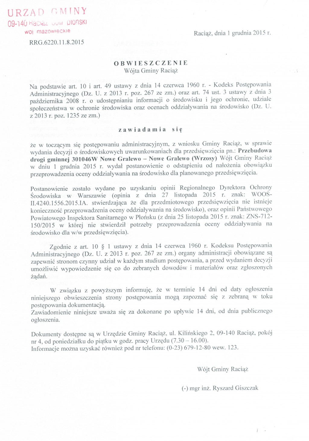 Obwieszczenie Wójta Gminy Raciąż
