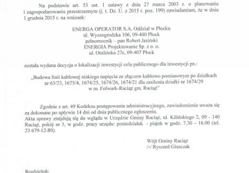 Obwieszczenie o wydaniu decyzji w sprawie lokalizacji celu publicznego