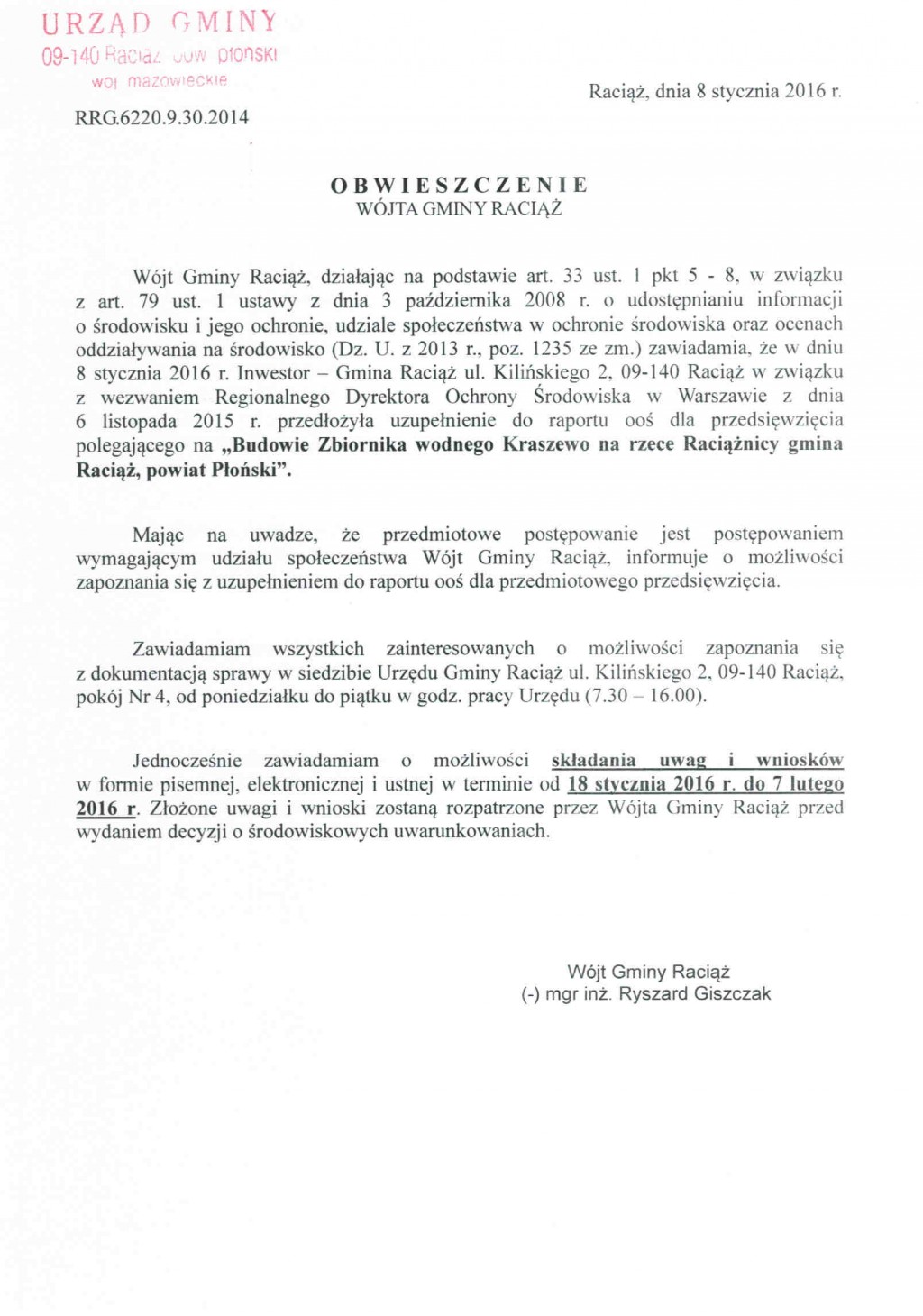 Obwieszczenie Wójta Gminy Raciąż