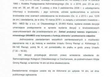 Obwieszczenie Wójta Gminy Raciąż