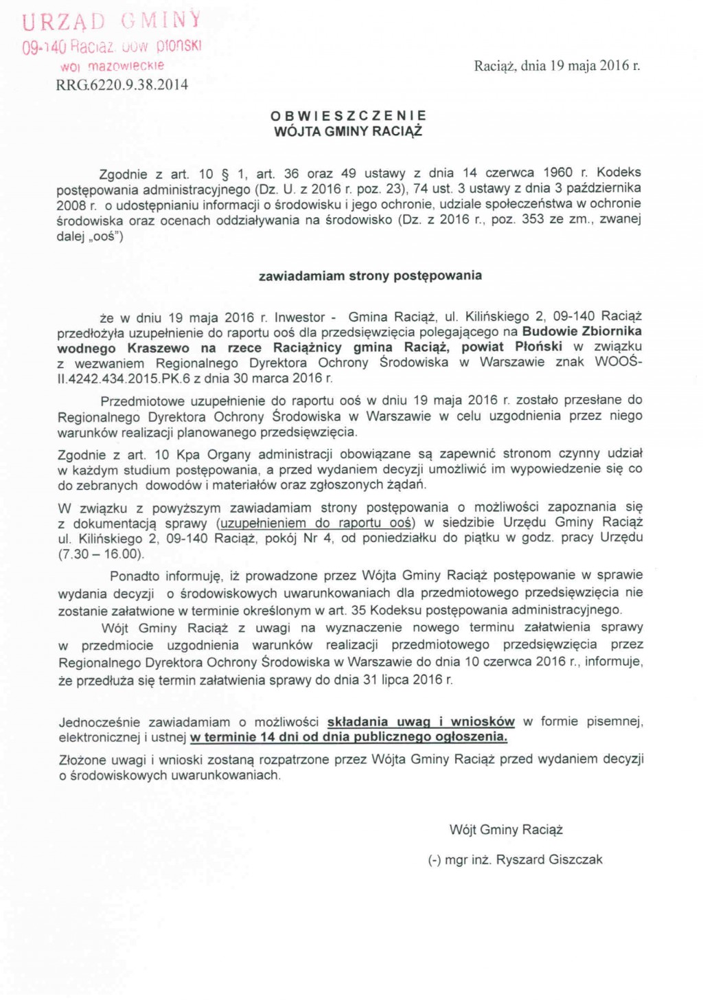 Obwieszczenie Wójta Gminy Raciąż