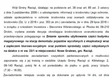 Obwieszczenie Wójta Gminy Raciąż