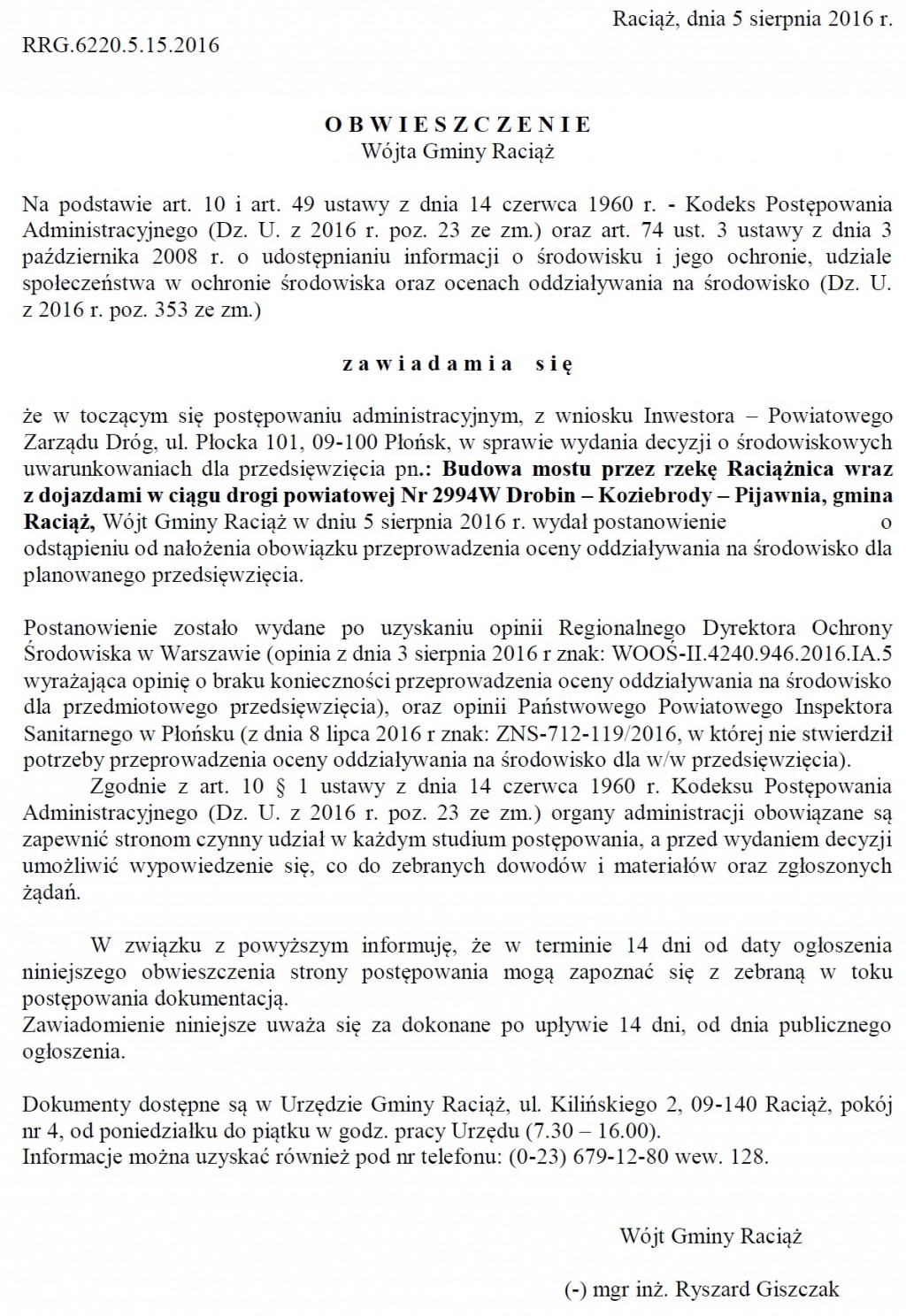 Obwieszczenie Wójta Gminy