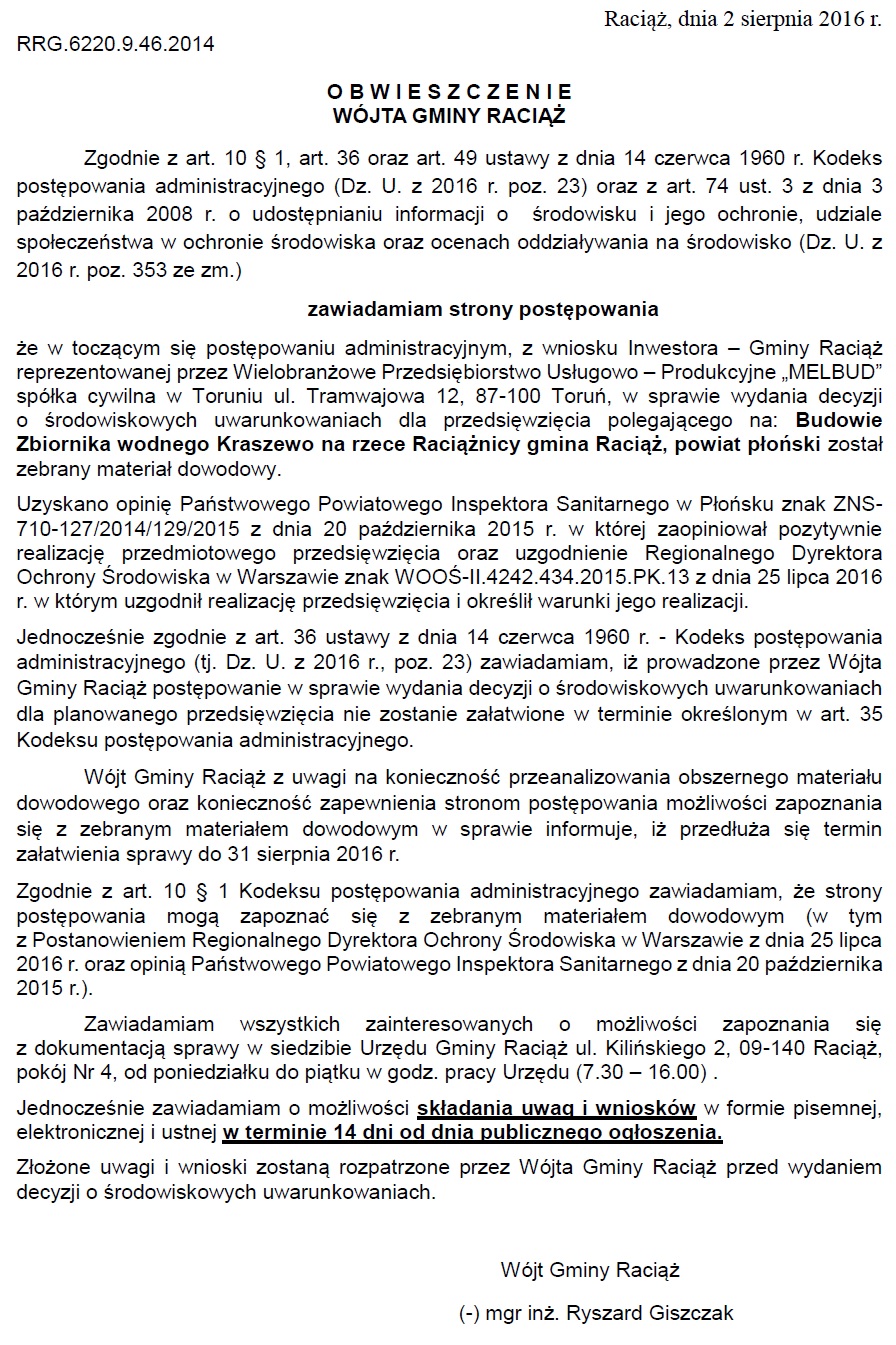 Obwieszczenie Wójta Gminy Raciąż