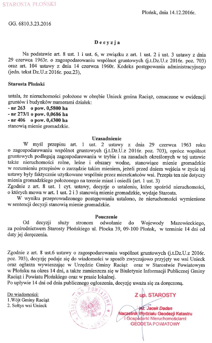 Decyzja Starosty Płońskiego