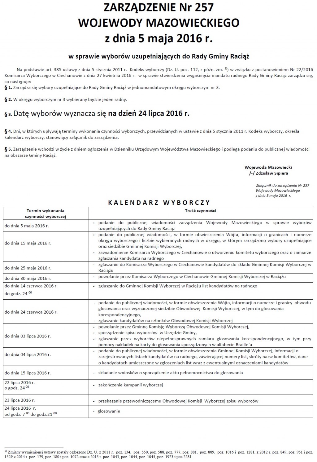 Zarządzenie Nr 257 Wojewody Mazowieckiego
