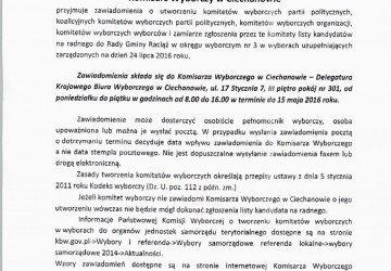 Komunikat w sprawie miejsca i terminu przyjmowania zawiadomień o utworzeniu komitetu wyborczego