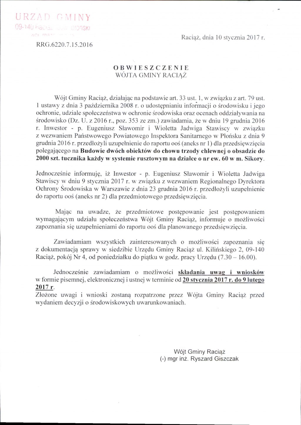 Obwieszczenie Wójta Gminy Raciąż