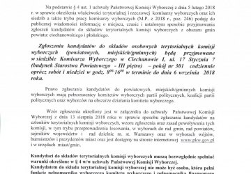 Komunikat Komisarza Wyborczego w Ciechanowie z dnia 14 sierpnia 2018 roku