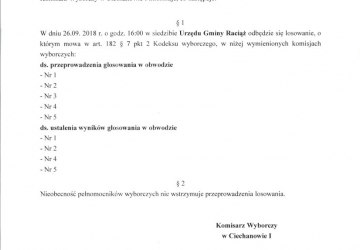 INFORMACJA Komisarza Wyborczego w Ciechanowie I z dnia 24 września 2018 r.